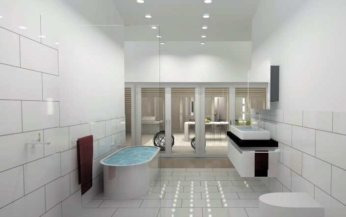 Visualisierung des Badezimmers mit freistehender Badewanne